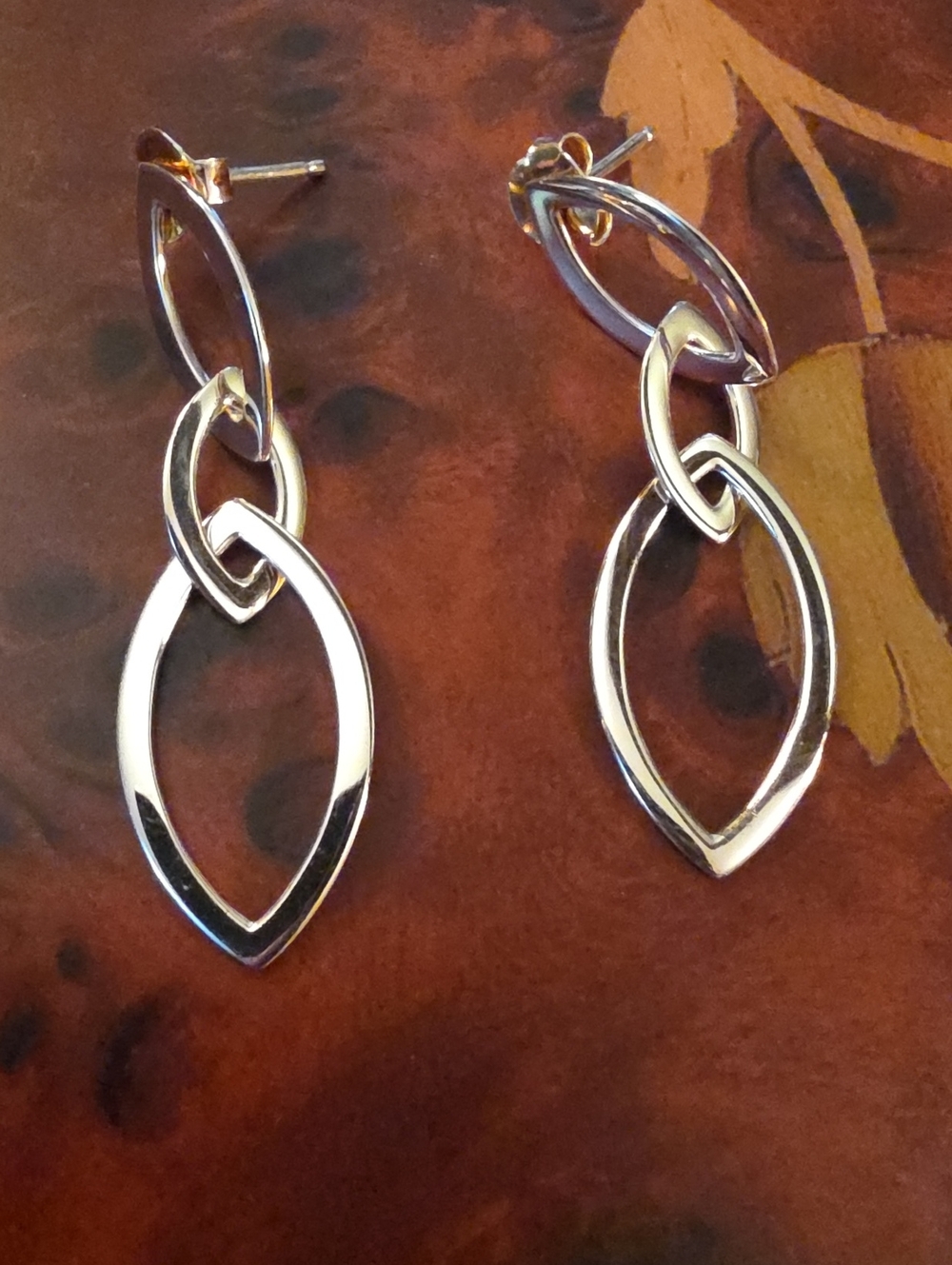 Sterling Silver Linked Marquise Drop Earrings